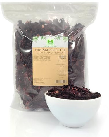 Hibiskusblüten - ganze Blütenblätter getrocknet von der Grünen Essenz 1000 g - Hibiskustee - natürliche Hibiskus Blüten für Hibiskustee - (1000 Gramm)