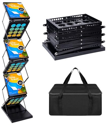 VAIIGO A4 Prospektständer Zeitschriftenständer Literaturhalter Tragbarer faltbarer Ausstellungsbuch Literatur Bodenaufsteller Broschüre Display Stand(6 Taschen, schwarz)