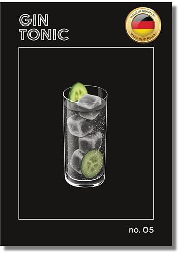 NEUBACH HOME - Cocktail Poster - Gin Tonic - DIN A2 - Wandbilder für Schlafzimmer Wohnzimmer Küche als Deko Zubehör - schwarz modern aesthetic - Ohne Bilderrahmen