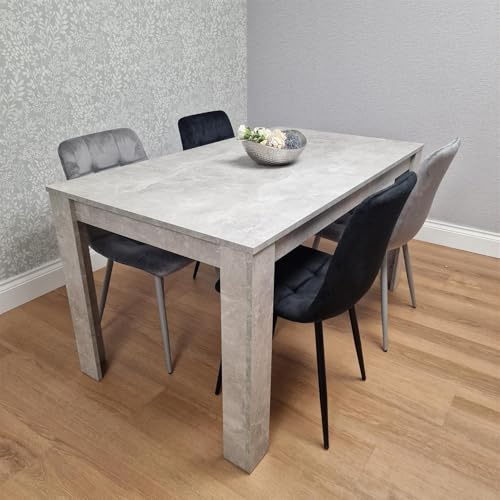 KOSY KOALA Dining Table and Chairs Set - Kitchen Table with 4 Grey and Black Velvet Dining Chairs - Modern 4 Seater Kitchen Room Furniture Set for Small Spaces - 140 x 80 x 75 cm