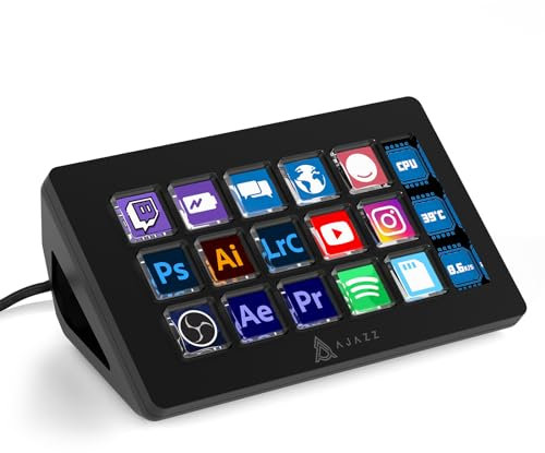 A.JAZZ AKP153 Stream-Studio-Controller, Stream-Deck-Typ-C, kabelgebunden, mit 15 Makro-LCD-Tasten, 1 seitlichem Bildschirm, abnehmbarer Ständer für Multi-Aktionen, ausgelöst in Win, Mac, Twitter,