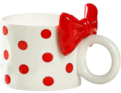 VollfitYYu Bonita taza de café con lunares linda taza de cerámica con lazo, 400 ml, taza de té, taza de café, taza de cacao, taza de desayuno, taza de cereales, taza de leche con asa (rojo)