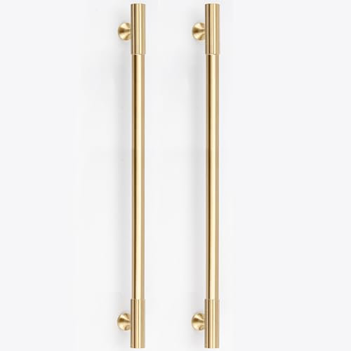 RZDEAL 2pcs Solid Brass Gold Cabinet Pulls, 10 Inch Hole Centers for Kitchen Cupboard Handles Modern Drawer Dresser Pulls Bathroom Brushed Brass Cabinet Pulls Wardrobe Door Handles