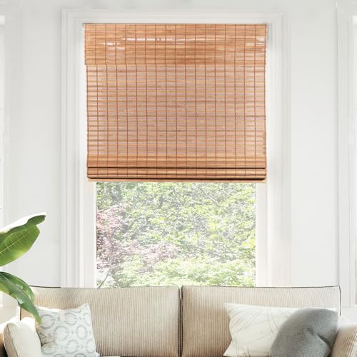 CHICOLOGY Bamboo Roman Shade, Cordless Light Filtering Woven Wood Window Treatment for Living Room, Dining Room, Kitchen & Office, Natural Bamboo Blinds for Boho Coastal Decor, Squirrel, 24W x 74H