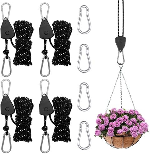 Surcotto Carraca de cuerda de 4 unidades, tensor de cuerda para carpa de cultivo, lámparas de plantas y toldos, cuerda de cuerda con 4 mosquetones adicionales, cuerdas tensoras para camping, 2 m