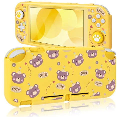 DLseego Schutzhülle für Switch Lite, Lovely Bear Theme Sturdy PC Switch Lite Cover Zubehör Switch Lite Case mit 2 Switch Lite Joystick Caps,Niedlicher Bär