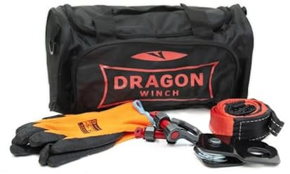 Dragon Winch ATV Set - Umlenkrolle Block für Seilwinde 4T (8800 lbs), 2x Schäkel 3T (3000 kg) 5/8, 1,5m Gürtel, Handschuhe und Tasche - Universelles Komplettset für Offroad-Abenteuer