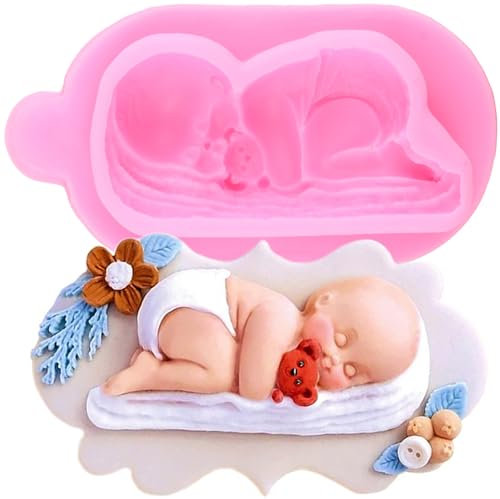 XMOLDNMS Moule en silicone bébé endormi pour décoration de gâteau de fête prénatale, pâte à sucre, chocolat, argile polymère