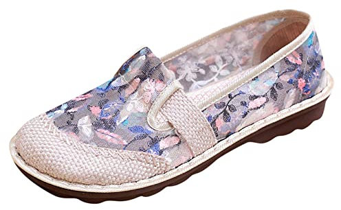 Generico Scarpe Ginnastica Donna Bianche Pianta Larga Estate Donna Scarpe Casual Fondo Piatto Morbido Antiscivolo Punta Slip on Tessuto Traspirante Stile Casual Bambina Mocassini Donna (Blue, 41)