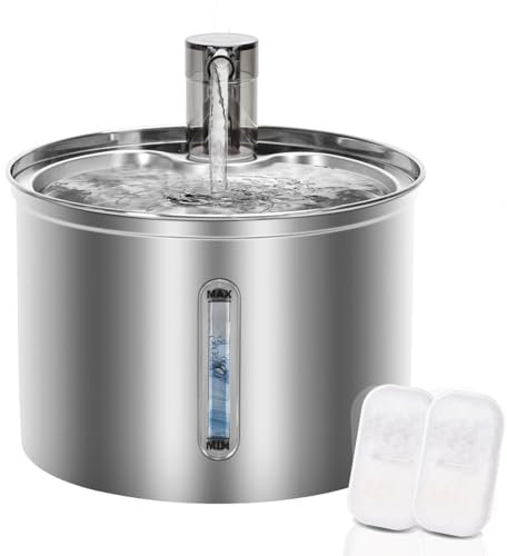 Nobleza - 2.5L Fuente para Gatos Acero Inoxidable, Fuente Gato Silenciosa - Fuente de Agua para Perros, Bebedero Silencioso con Triple Filtración, Apto para Gatos, Perros y Mascotas