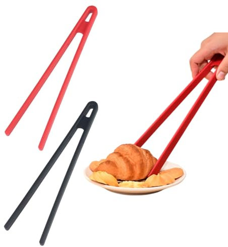 WeddHuis 2 uds Pinzas de Silicona para Cocinar, Pinzas de Barbacoa, Pinzas de Cocina Antiadherentes, Pinzas de Silicona para Cocina, Resistentes a Altas y Bajas Temperaturas (29cm) (Negro y Rojo)