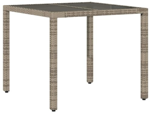 Makastle Polyrattan Gartentisch Grau 90x90x75 cm Balkontisch mit Glasplatte, Wetterfest Garten Terrasse Esstisch Gartenmöbel
