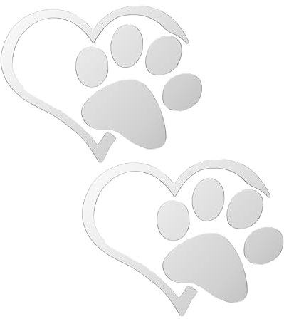 Flaconi Adesivi Auto,Adesivi Auto Esterni,Adesivi a Forma di Zampa di Cane e Cuore,3D Cromati con Impronta di Zampa di Cane,Adesivi Autoadesivi per Auto,Adatto per Auto,Moto,Scooter,Camion (Argento)