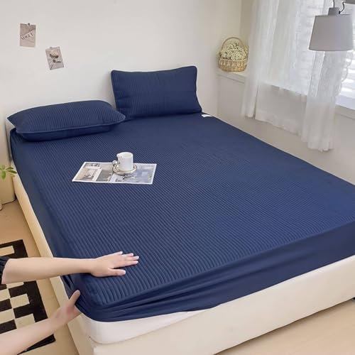 AMDXD 180x220cm Bettlaken rutschfest, Spannbettlaken Topper Einfarbig Marineblau Textilien Klassische, Polyester Baumwolle Laken für Bett Unterbett als Schutz für Boxspringbett & Topper