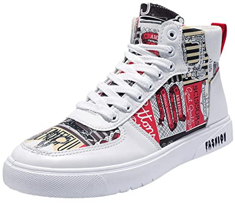 Sportschuhe Herren Mode Turnschuhe High-Top Sneaker Fashion Straßenlaufschuhe Causal Skateschuh personalisierte Graffiti Freizeitschuhe Outdoor Fitnessschuhe Atmungsaktiv Running Shoes