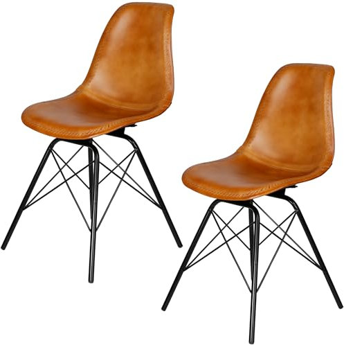 Casa Moro Stühle Esszimmer Echtleder Essstühle 2er-Set Stuhl Cognac Lederstühle Sitzschale Metallgestell Wartezimmerstühle Konferenzstühle Modern