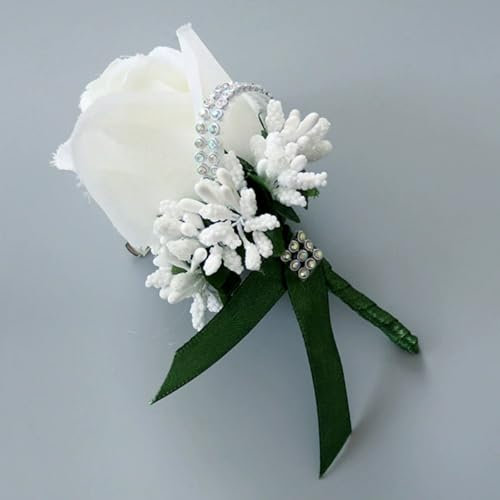 AQCQDQ Ansteckblume, Boutonniere Anstecknadel, Hochzeit Braut Blumen Anstecker, Künstliche Rose Blume Hochzeitsbrosche,Hochzeit Zubehör Brautaccessoires Für Hochzeiten (grün,4 Stück)
