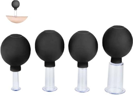 4 Pièces Ensemble de Thérapie par Ventouses pour le Visage, tasse en plastique Ventouses Sous Vide,Pour massage - Avec forte puissance d'aspiration - Avec boule d'aspiration contre les tensions la cel