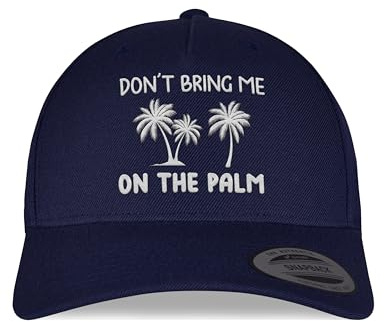 tshirtladen Snapback Cap Navy - Witzige Sommer Cap für Männer mit Palmenstick und Spruch Don’t Bring Me on The Palm - Urlaubslook mit Ironie, Statement, Humor, Strand, Sonne, Lässigkeit