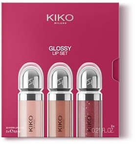 KIKO Milano Glossy Lip Set 03, Lippen-Set: 3 Feuchtigkeitsspendende Lipglosse Mit 3D-Volumeneffekt