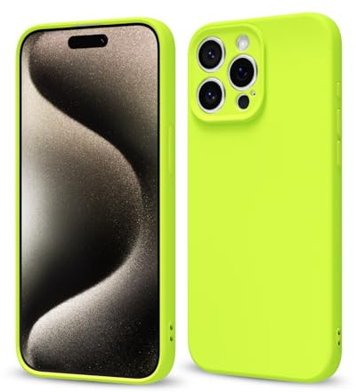 Svaove for iPhone 15 Pro Max Phone Case Liquid Silicone, Thin Ultra Slim Minimalist Phone Cover, Girly Cute Plain Bright Solid Color Matte Soft Rubber Jelly Plastic TPU Bumper, Fluorescent Neon Green