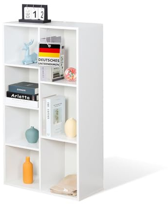 Floordirekt Bücherregal, Regal weiß mit 7 Fächern, Würfelregal, 29T x 59,6B x 108H cm, Raumteiler für Kinderzimmer, Wohnzimmer, Büro und Schlafzimmer (California)