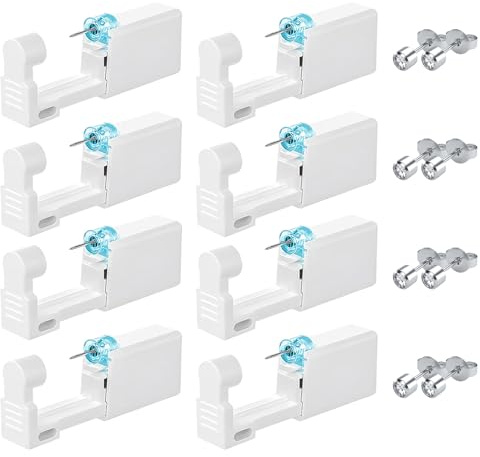 NISYQHA 8 Stück Ohrlochstechpistole, Ohrloch Stecher Set, Einweg-OhrSteril Piercing Pistolen Kit, Asepsis Piercing Kit Ohrring Stechen, für Mädchen Damen Herren(Silber)