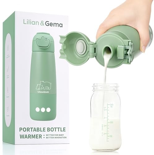 Lilian&Gema Tragbarer Flaschenwärmer Baby Unterwegs, Schnelles Aufheizen Muttermilch Wasser In 3 Min, 350ml Kapazität + 11400mAh Lange Akkulaufzeit, Auslaufsicher, Präzise Temperatursteuerung