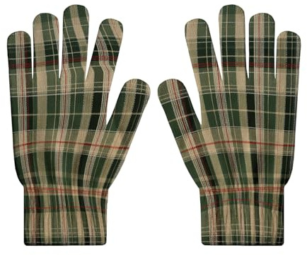 SMBHIAON karierte Illustration Winter Handschuhe Grün Unisex Handschuhe Stricken Dehnbar Modernes geometrisches Design Fäustling Volle Finger für Männer Frauen Sport