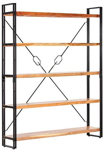 Wohnzimmer Möbel CD Regal,Bücherregal 5 Fächer 140x30x180 cm Akazie Massivholz,Eckregal für Schlafzimmer Wohnzimmer Arbeitszimmer Büro