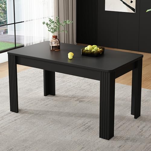 BNUZ Esszimmertisch, 80x120cm Zeitgemäßer Robuster Esstisch, Tisch mit Vier Beinen, Eichenholztisch, Rechteckiger, Kaffee-Freizeittisch, Schwarz