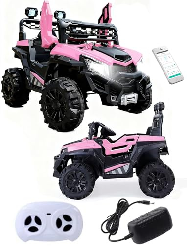 12V Kids Electric Ride On Car, 2 Seater Kids Electric Car, Electric UTV, Remote Control, LED Lights, Horn, MP3 Music, 4 Motors, 4 Wheel Suspension, USB, EVA Wheels, Bluetooth, Leather Seat
