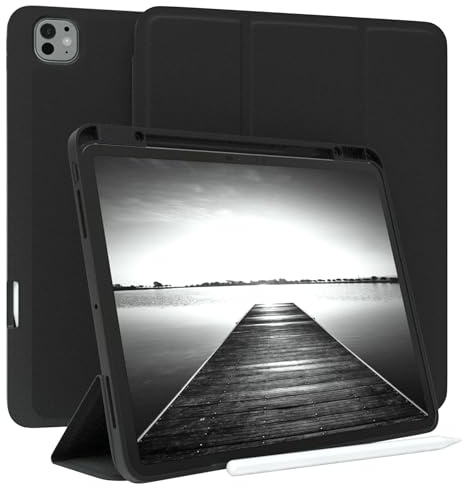 EAZY CASE - Schutzhülle mit Stifthalter für iPad Pro 13 (2025) Case Hülle mit Stifthalterung Tablet Cover Touchpen Smartcase aufstellbar Klappcase Auto Sleep Wake Up Etui Schwarz