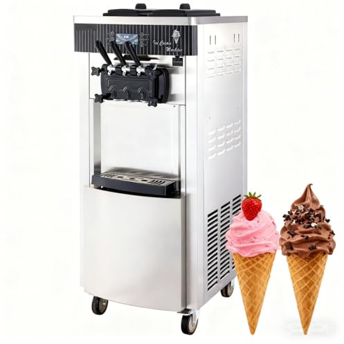 2200W Máquina de Helados Suave Profesional, 20-28L/H, 3 Sabores, Máquina Vertical para Helado y Yogur Helado Comercial