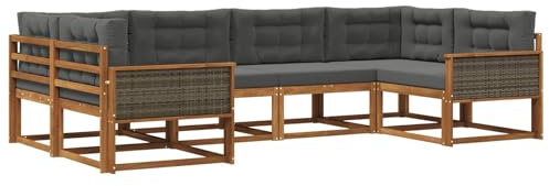 vidaXL Outdoor-Sofagarnitur mit Kissen 6 pcs Natur und Anthrazit, Akazienholz Lounge Set für draußen, modernes Gartenmöbel, wetterfest und stylisch für deinen Garten