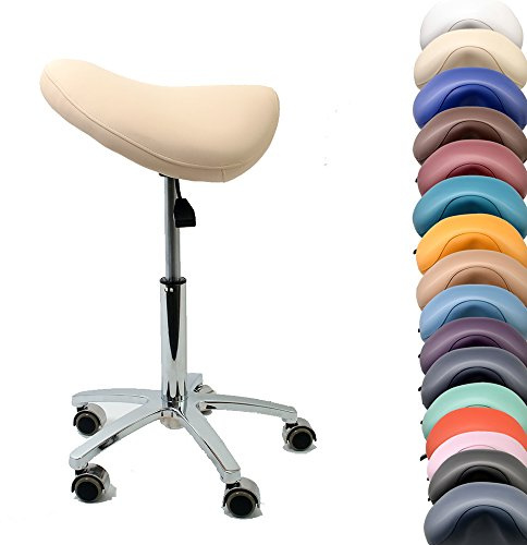 Promafit, Sattelstuhl - Sattelhocker - Rollhocker - Arbeitshocker - für Praxis, Büro und Home-Office - höhenverstellbar und drehbar (Beige)