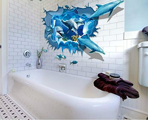 HALLOBO® Wandaufkleber Delphin 3D XXL Wandsticker Sticker Meer Unterwasserwelt Delfine Wand Aufkleber Decal abnehmbar Sticker Wohnzimmer Schlafzimmer Kinderzimmer Küche Bad