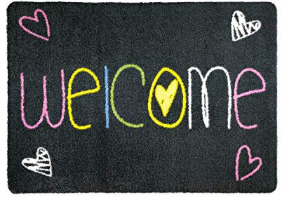 Fußmatte Welcome 40 x 60 cm Grau - rutschfeste, waschbare Fußmatte für Außen und Innen - Saugstarke Schmutzfangmatte für Eingangsbereich