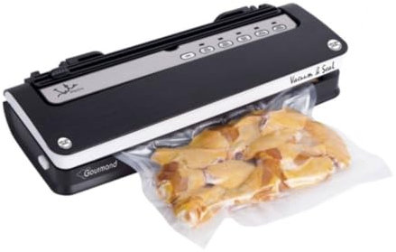 Jata EV107 Envasadora al Vacío, 120 W, Potencia de Succión 0,60 bar, Capacidad de la Bomba 5,5 L por min, Permite el Vacío de Recipientes, Apta Bolsas 28 cm de ancho, Para Alimentos Secos y Salsas