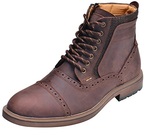 ANUFER Hombres Elegante Piel Genuina Botines Cordones&Cremallera Lateral Brogues Zapatos de Vestir Café SN01915 EU42