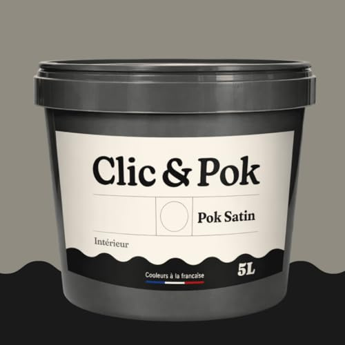 POK SATIN Peinture Mur Plafond – Intérieure Satinée, Lessivable, Multisupport - Taupe Grisée 50m² - 5L