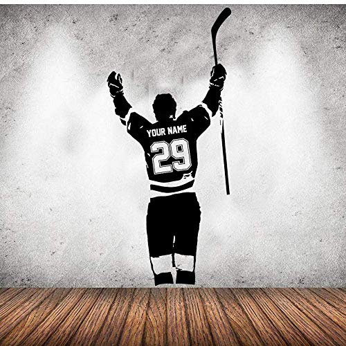 Wandaufkleber Personalisierte Hockey Wandtattoo Benutzerdefinierter Name & amp; Zahlen Spieler Eishockey Ziel Vinyl Aufkleber Aufkleber Kinder Schlafzimmer Dekor Sport 57X126 cm
