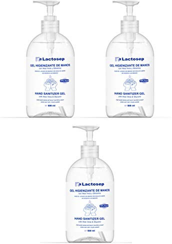 Lactosep Gel Hidroalcohólico Higienizante de Manos con Aloe Vera y Glicerina 500ml Pack 3uds