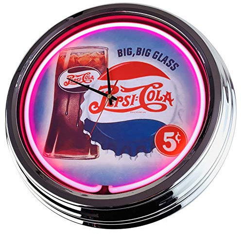 US-Way.de Cola 5s-3 WallClock Deko-Clock – 44 cm Durchmesser, Deko-Wanduhr ohne Tickgeräusche und gut lesbares Display, USA 50er-Jahre-Stil Neon-Uhr für Küche, Büro (Rosa)