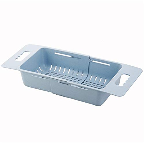 Retractable & Foldable Kitchen Sink Drain Basket, Plastic Filter Dish Rack Drain Basket, Collapsible Colander Strainer Over The Sink, Fruit Vegetable Organizer Rack Washing Basket (Blue)
