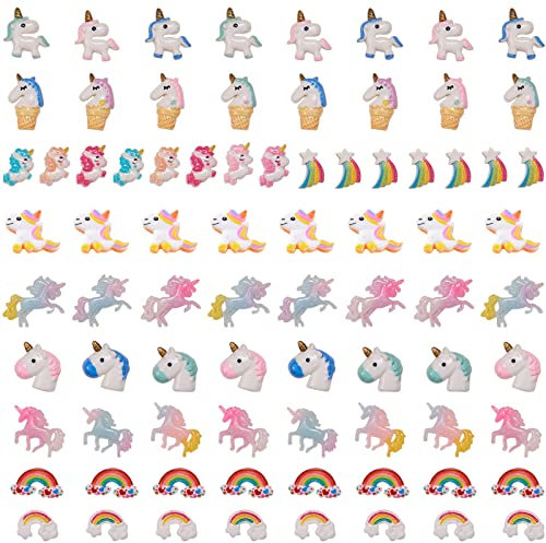 SUNNYCLUE 80 STÜCKE 10 Stile Einhorn Regenbogen Thema Harz Flatback Cabochons Schleimperlen Charms Für DIY Telefon Dekor Sammelalben Verzierungen Haar Kostüm Accessoires Ornamente