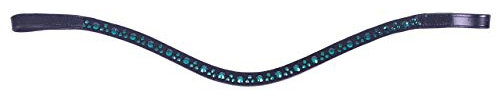 ARBO-INOX Stirnband Stirnriemen Leder schwarz mit Strasssteinen (Pony, Grün)
