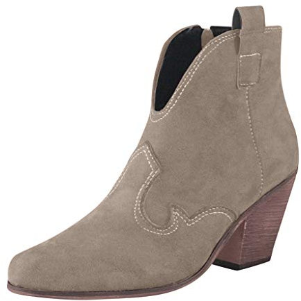 Stivaletti Donna Moda Zeppe Punta a Punta Tacco Spesso Scarpa Casual Western Knight (43,Beige)