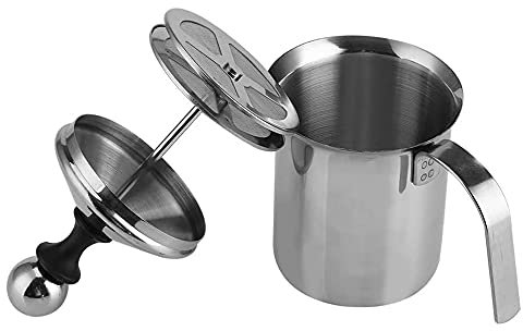 ANCLLO Manual Milk Frother, Stainless Steel Hand Pump Milk Foamer, Double-Layered Handheld Milk Frothing Pitchers,Manual Operated Milk Foam Maker for Cappuccions and Coffee Latte(800ml)
