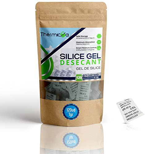 Silicagel Packs 120 Stück x 1g, Trockenmittelbeutel Silikat Beutel, Feuchtigkeitsabsorption in Silicagel Beutel, Trocknungsbeutel, Trockenbeutel Kieselgel Vielseitig Einsetzbar Thermikoa
